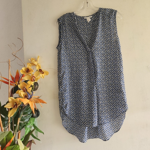 H&M Blue Cute Floral Sleeveless Split V-Neck Size 6 Tunic Top - Picture 6 of 12